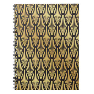 Caderno Espiral Preto sem costura e dourado Art Deco Folm