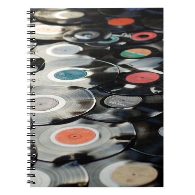 Caderno Espiral Preto velho e retro plástico do vinilo (Frente)