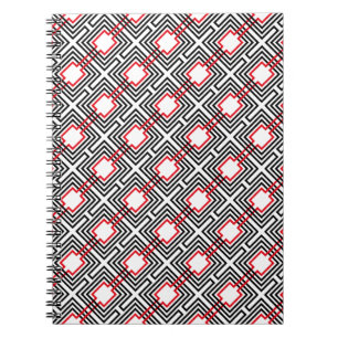 Caderno Espiral Preto Vermelho e Branco Geométrico