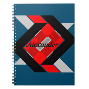 Caderno Espiral Preto vermelho geométrico do cinza azul