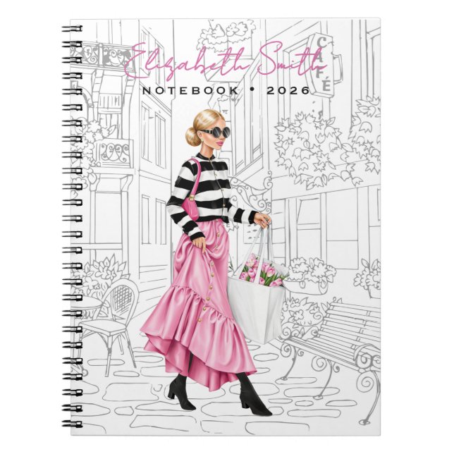 Caderno Espiral Pretty Fashion Girl with Bag in Paris (Frente)