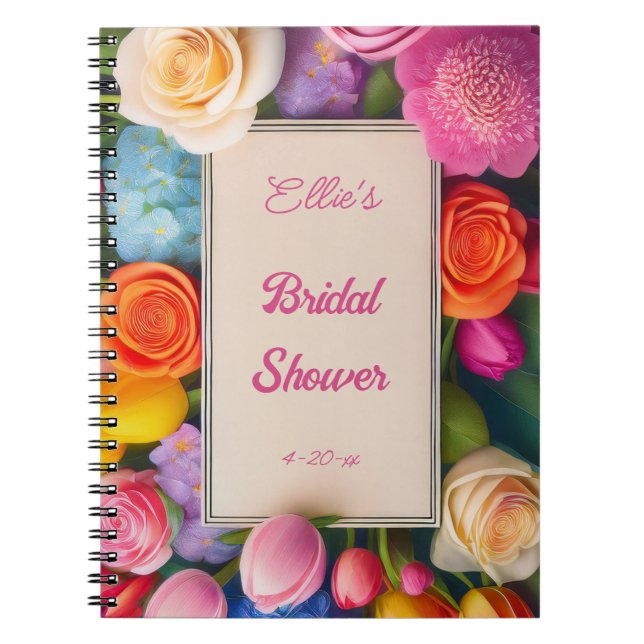 Caderno Espiral Pretty Floral Framed Roses Tulips Hydrangea Event  (Frente)