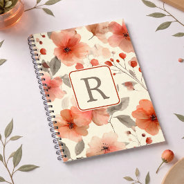 Caderno Espiral Pretty Flower Monogram Template Personalized