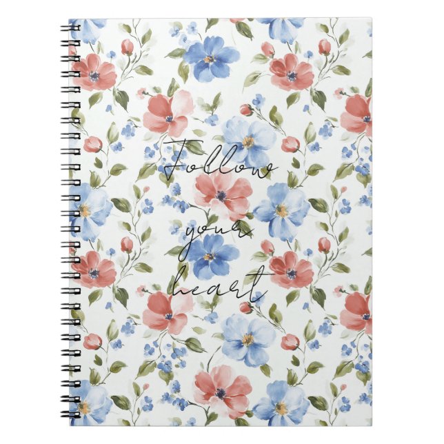 Caderno Espiral Pretty Red Blue Flowers (Frente)