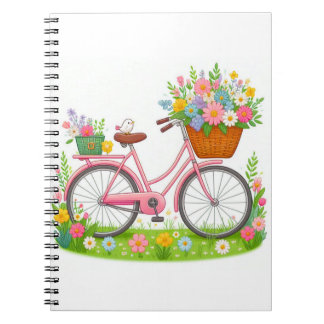 Caderno Espiral Primavera Bicicleta com Flores e Pássaro