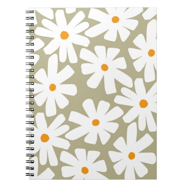Caderno Espiral Primavera daisies padrão retrógrado floral verde (Frente)