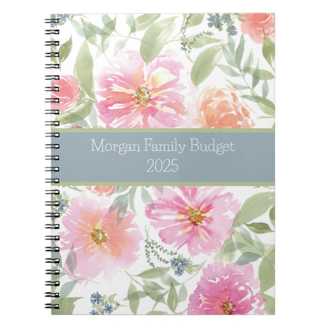 Caderno Espiral Primavera de Aquarela Orçamento Floral (Frente)