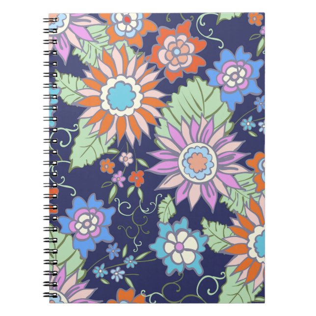 Caderno Espiral Primavera de padrão de fundo uniforme floral - Ver (Frente)