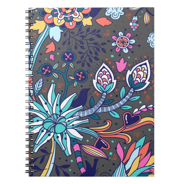 Caderno Espiral Primavera De Padrões Invioláveis E Florais (Frente)