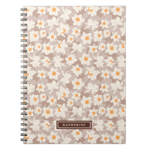 Caderno Espiral Primavera Floral Daffodil Blooms Brown Personali