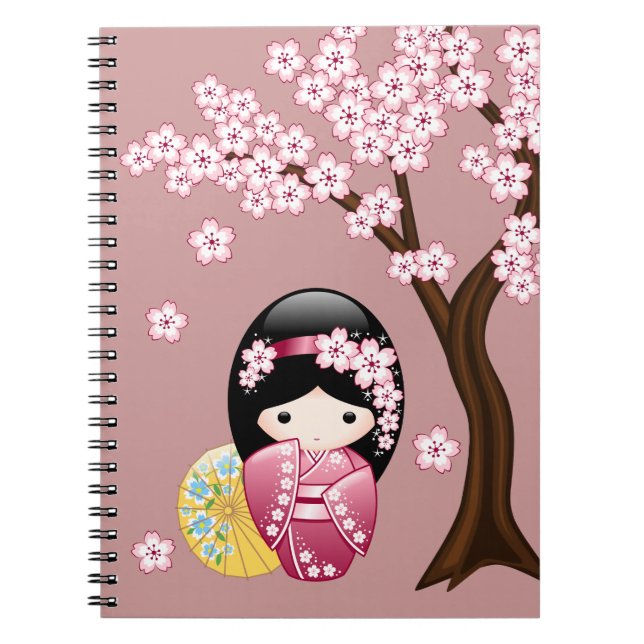 Caderno Espiral Primavera Kokeshi Doll - Bonita Mancha Japonesa a  (Frente)