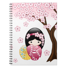 Caderno Espiral Primavera Kokeshi Doll - Garota Geisha Japonesa Bo