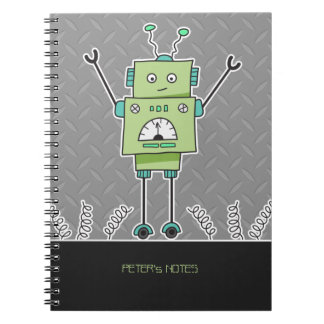 Caderno Espiral Primaveras verdes felizes do robô & do metal