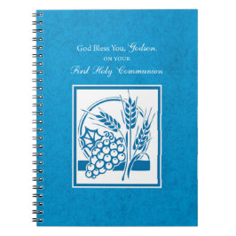 Caderno Espiral Primeira Comunhão do Afilhado, Trigo, Uvas Azul