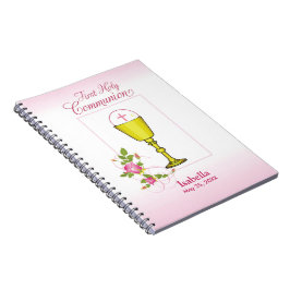 Caderno Espiral Primeira Comunhão Personalizada Nome da Menina Ros