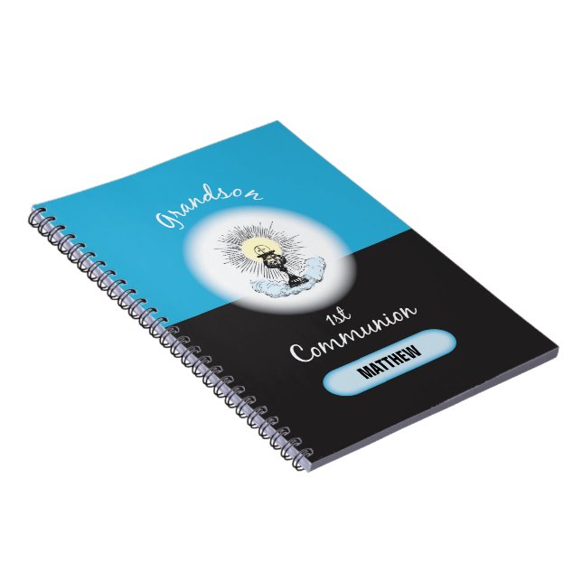 Caderno Espiral Primeira Comunhão, Taça Azul (Lado Direito)