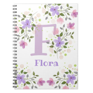 Caderno Espiral Primeira Inicial Mais Nome Flora com Flores