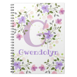 Caderno Espiral Primeira Inicial Mais Nome Gwendolyn com Flores