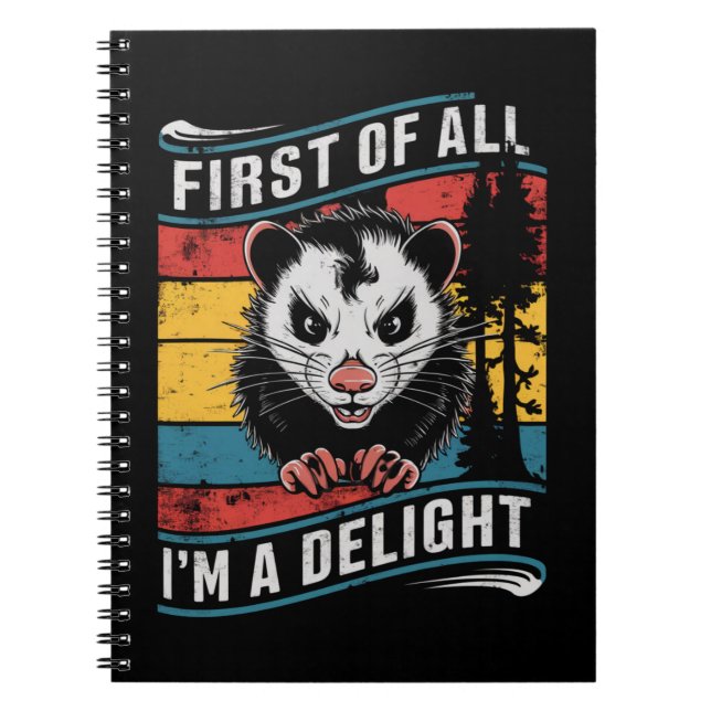 Caderno Espiral Primeiro de tudo, eu sou um delicioso gambá Possum (Frente)