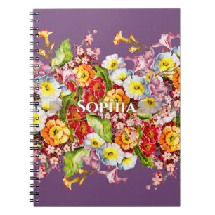 Caderno Espiral Primrose das Flores Florais Personalizável
