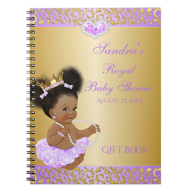 Caderno Espiral Princesa Afro-Americana Lilac Gold Presente Convid (Frente)