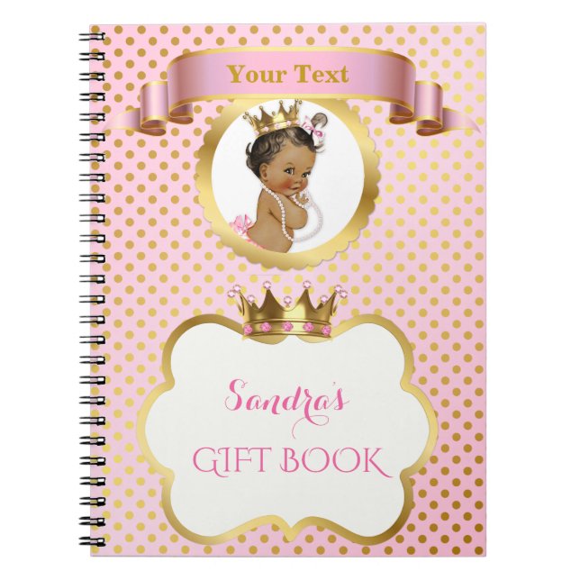 Caderno Espiral Princesa Afro-Americana Rosa Dourado Presente Conv (Frente)