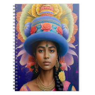 Caderno Espiral Princesa asiática com chapéu azul grande