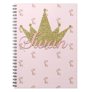 Caderno Espiral Princesa Cisne Coroa Glitter Dourado Glam