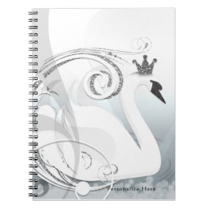 Caderno Espiral Princesa Cisne Prata & Branco Elegante Personaliza
