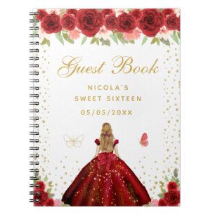 Caderno Espiral Princesa de Cabelo Loiro com Florais Vermelhos Doc