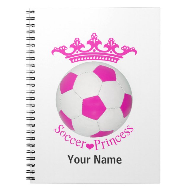 Caderno Espiral Princesa do Futebol, bola de futebol rosa (Frente)