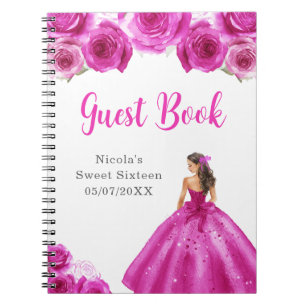Caderno Espiral Princesa em vestido rosa quente doce 16 livro conv