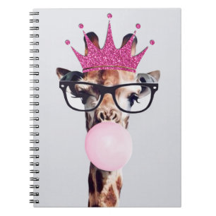 Caderno Espiral Princesa Giraffe a soprar pastilha elástica rosa