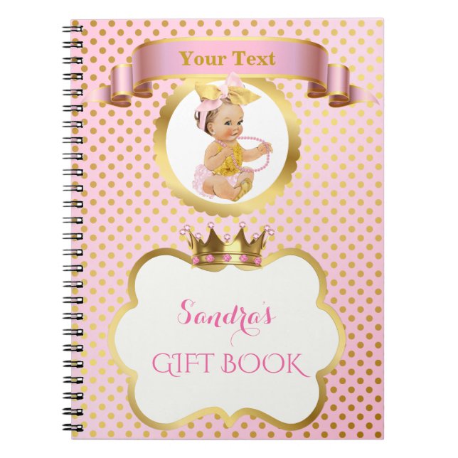 Caderno Espiral Princesa Menina Grande Arco Rosa Dourado Presente  (Frente)