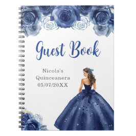 Caderno Espiral Princesa no Marinho Blue Quinceanera Guest Book