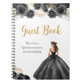 Caderno Espiral Princesa no Vestido Negro Quinceanera Livro de Con