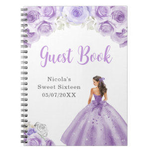 Caderno Espiral Princesa no Vestido Roxo Doce 16 Livro Convidado