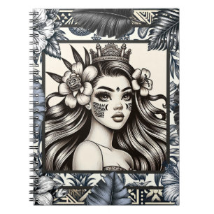 Caderno Espiral Princesa Polinésia Floral Tribal Azul