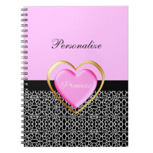 Caderno Espiral Princesa preta cor-de-rosa feminino Girafa