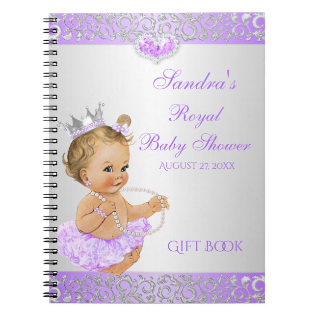 Caderno Espiral Princesa Real Lilás Prata Diamantes Presente Convi (Frente)