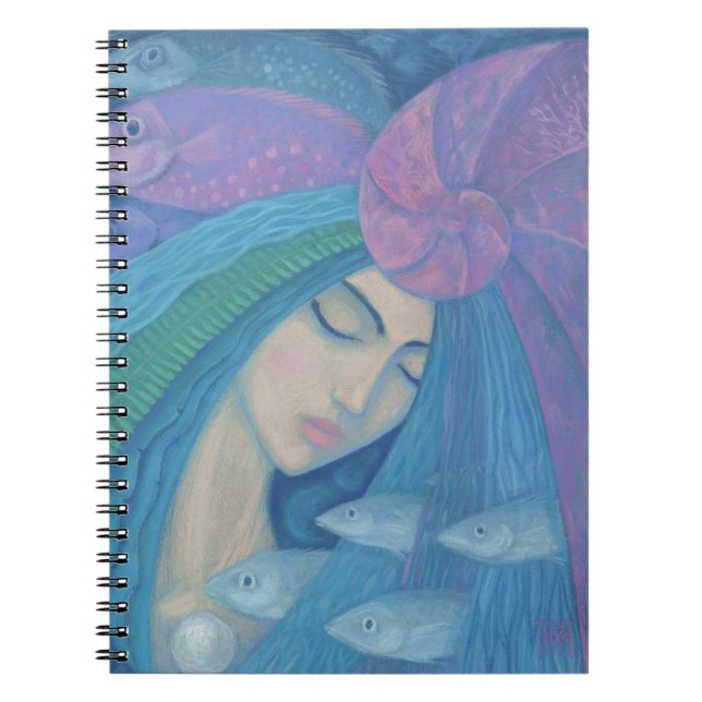 Caderno Espiral Princesa Sereia, Fantasia Submarina, Azul Rosa (Frente)