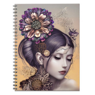 Caderno Espiral Princesa Steampunk com Flor Colorido de Cobre