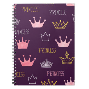Caderno Espiral Princesas coroas: padrão de brilho de aquarela.