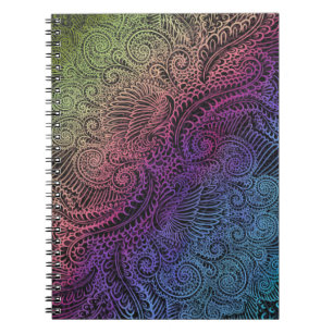 Caderno Espiral Prismatic Swirl Arte de Penas Fractais do Arco-Í