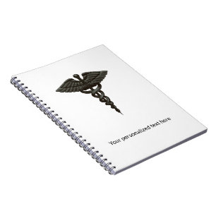 Caderno Espiral Professional Simple Medical Caduceus Black White