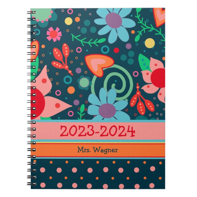 Caderno Espiral Professor de Ano Personalizado, Bonito Floral Chee (Frente)