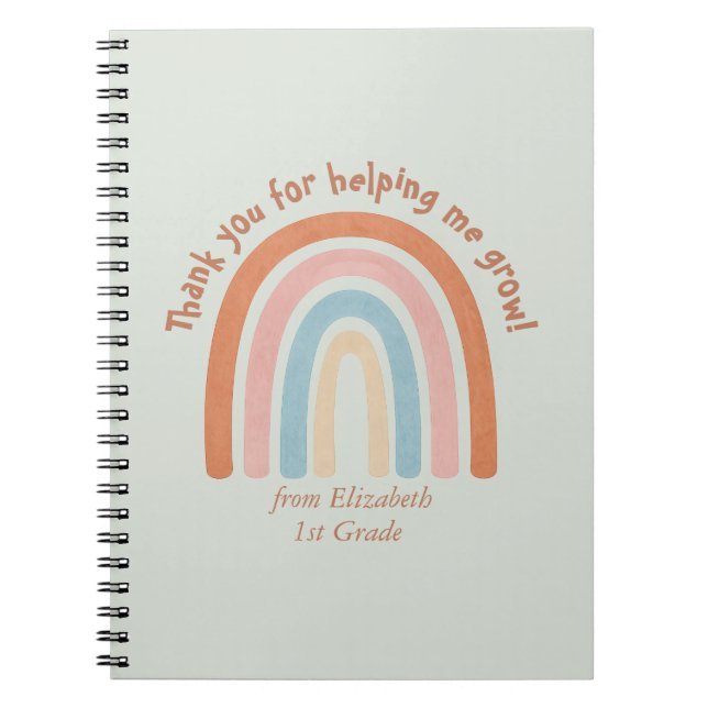 Caderno Espiral Professor de Arco-Íris Moderno, Aquarela Obrigado (Frente)