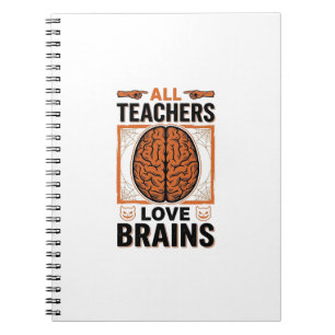 Caderno Espiral Professor Engraçado Cérebros de Halloween Gráfico 