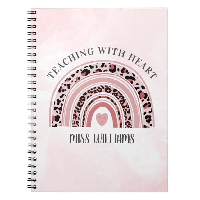 Caderno Espiral Professor Moderno Ensino com Heart Boho Rainbow (Frente)