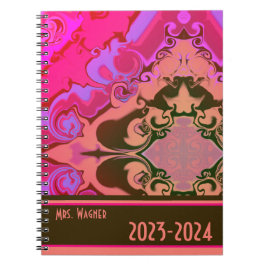Caderno Espiral Professor Personalizado Boho Moderno Bonito Rosa v
